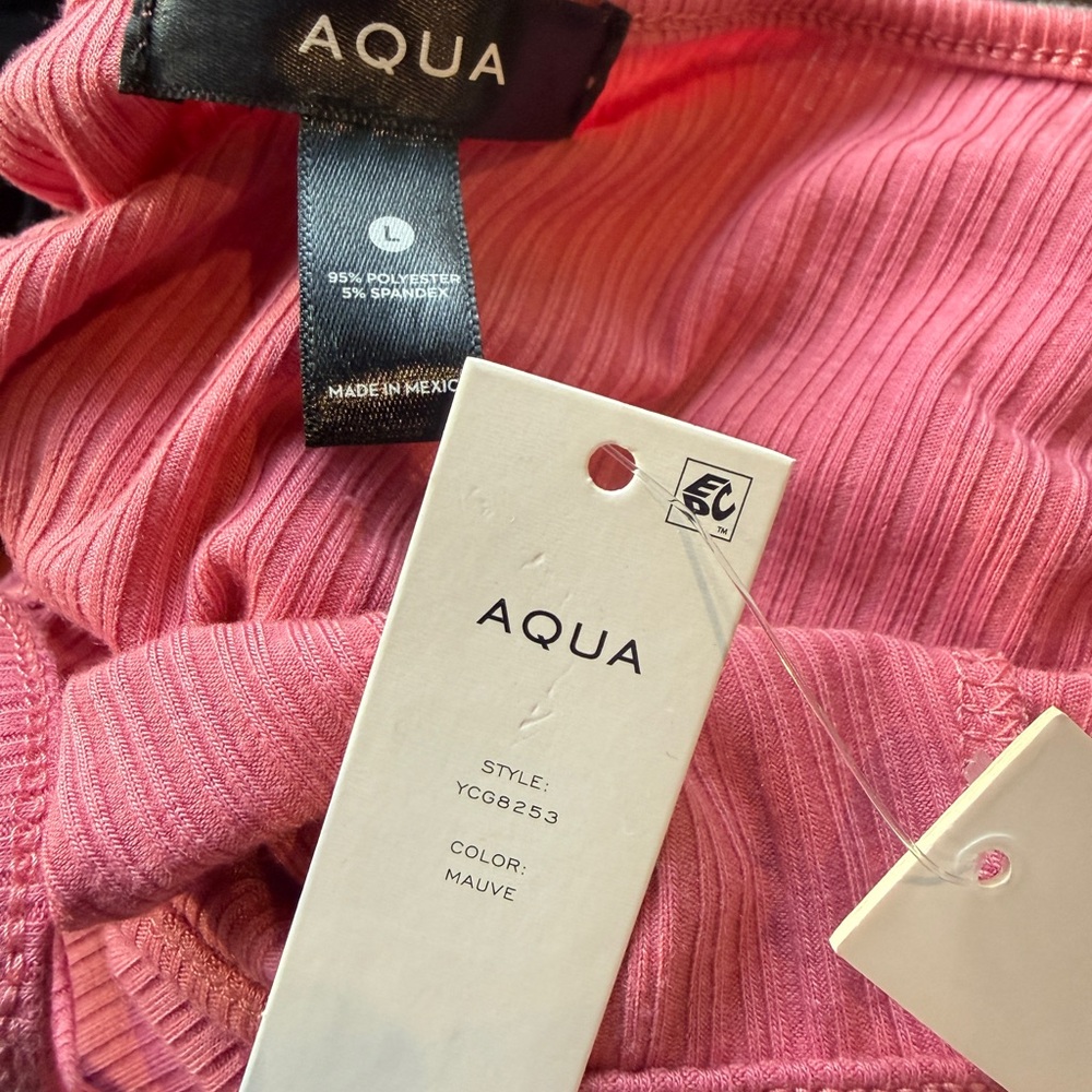 NWT Aqua Bloomingdale's Exclusive Mauve Pink Long Sleeve Cropped Shirt, Large - Picture 7 of 7